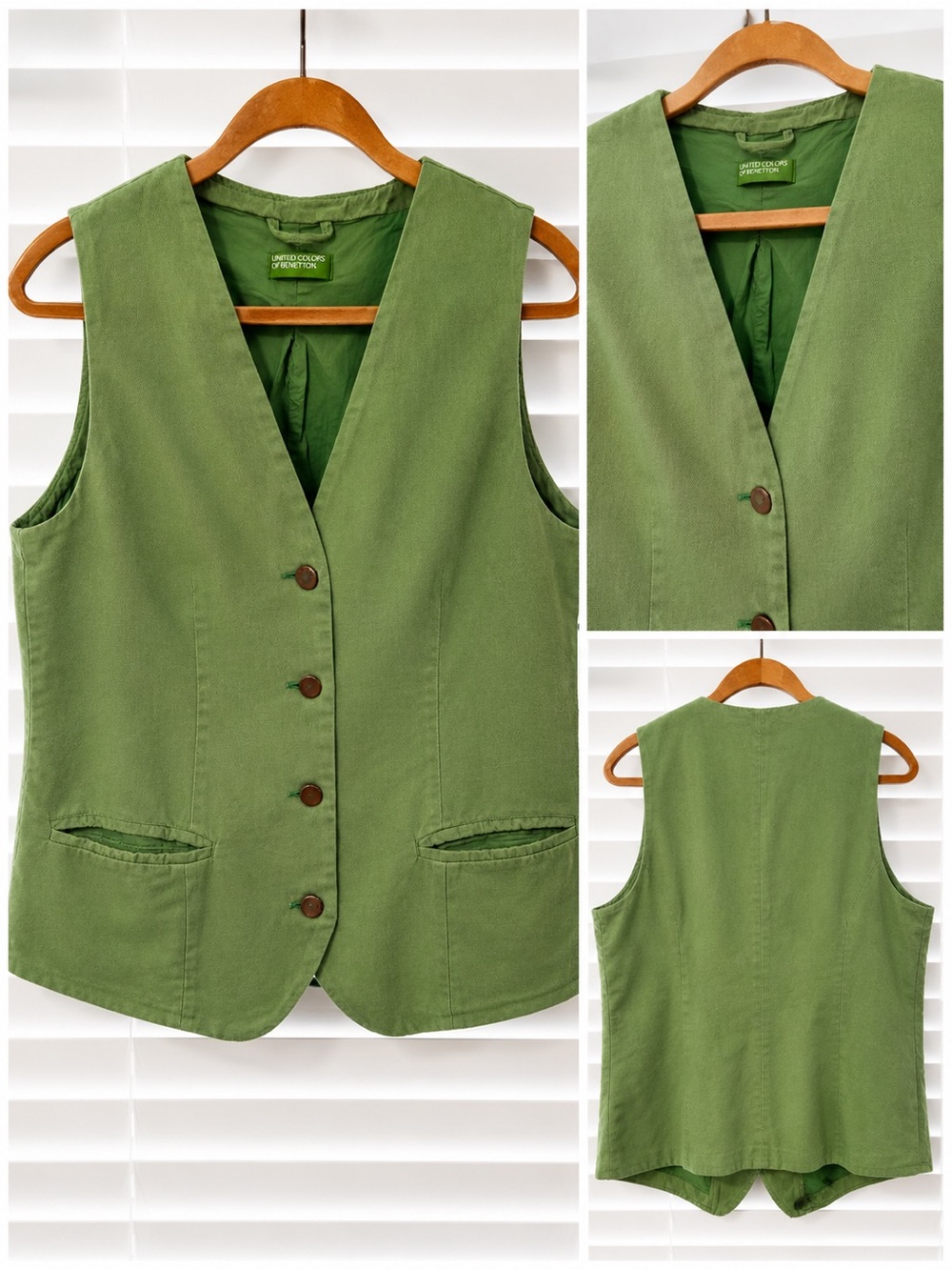 United Colors Of Benetton Olive Green V-Neck Button Front Vest